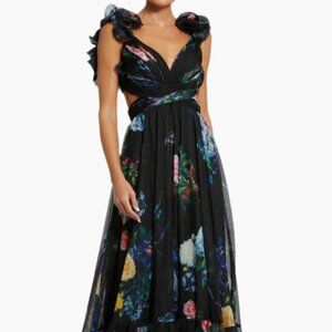 Mac Duggal Ruffle Tiered Floral Cut-Out Chiffon Gown